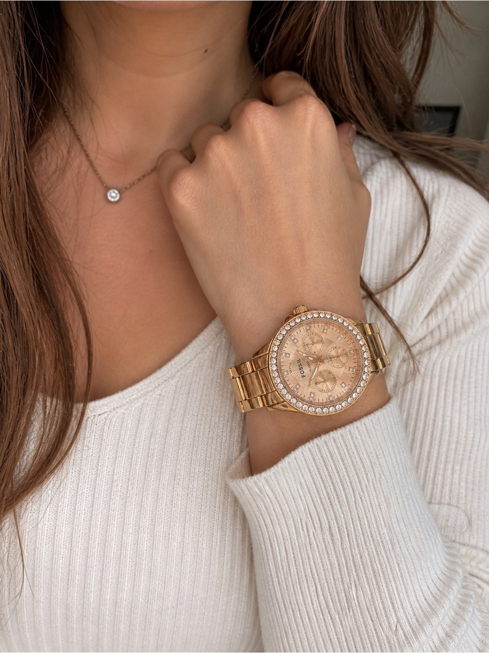 Fossil Rose Gold Crystal Accent Women's Bracelet Watch. Never worn.